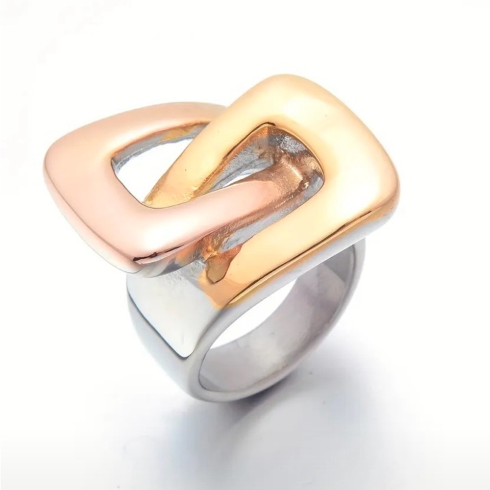 💙💚 Modern Geometric Statement Ring – 14K Gold Plated & Stainless Steel - Picture 3 of 14